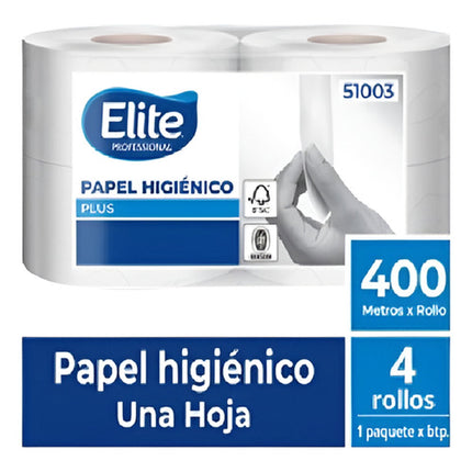 Papel Higiénico Elite Plus 400 M 1 Hoja  Pack 4 Rollos