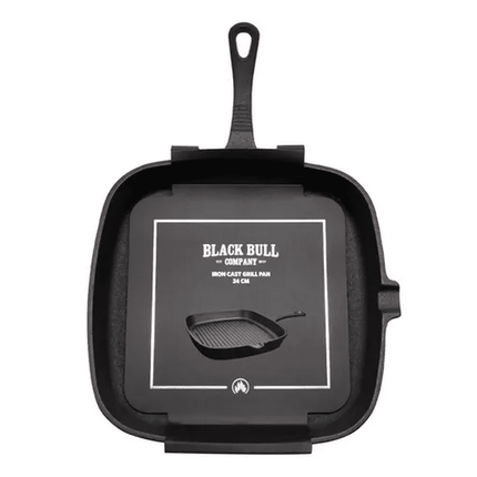 Sartén grill pan de hierro fundido, 24 cm, Black Bull, color negro