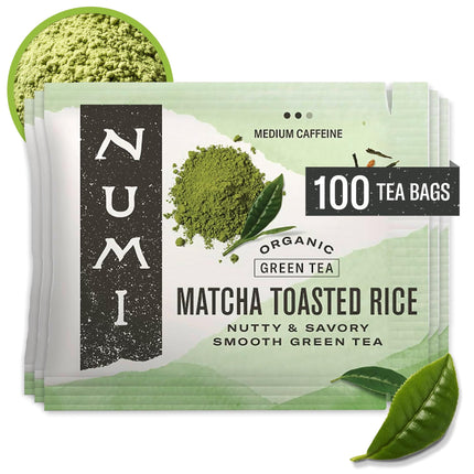 Bolsitas de té Numi Matcha con arroz tostado orgánico, 100 unidades