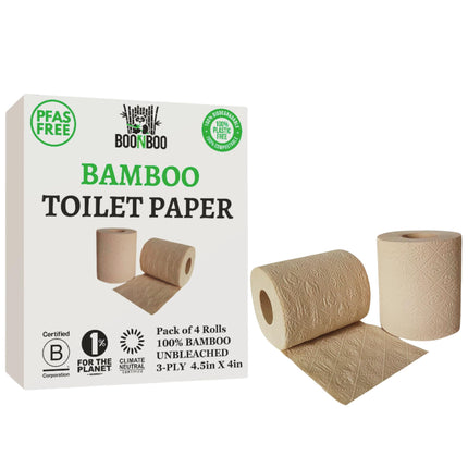 Papel higiénico BOONBOO Bamboo, 3 capas, sin blanquear, 4 rollos