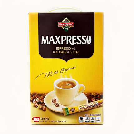 Café instantáneo Maxpresso 3 en 1 con crema y azúcar, paquete de 100