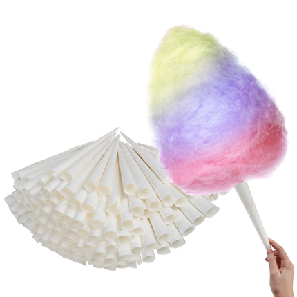 Conos de algodón de azúcar, paquete de 100 palitos de papel kraft, color blanco
