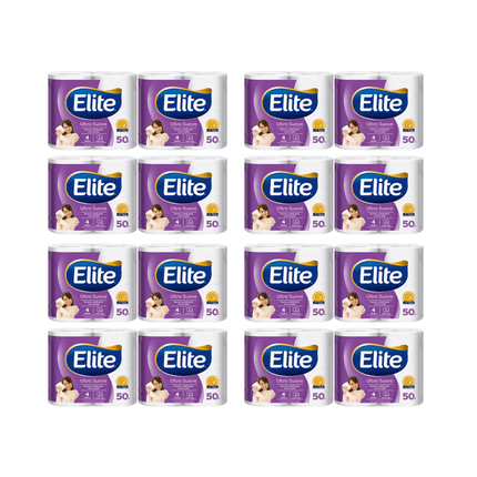 Pack 64 Rollos Papel Higiénico Elite 50 mts Doble Hoja Ultra Suave