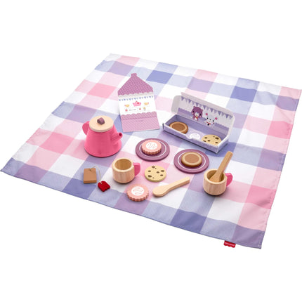 Juego de té para pícnic de juguete Fisher-Price Wood, 18 piezas con manta, 3 o más