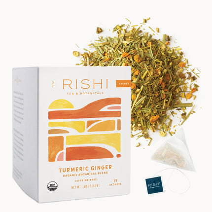 Té de hierbas, té rishi, cúrcuma y jengibre orgánico, 15 bolsitas