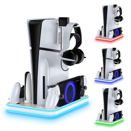 Soporte y estación de refrigeración PS5 Slim, con controlador LED RGB, accesorios de refrigeración PS5/PS5 Slim-Blanco