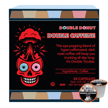 Coffee Pods Double Donut con alto contenido de cafeína, tostado oscuro, 24 unidades