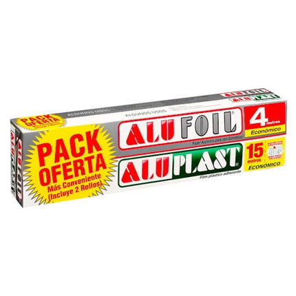 Pack Papel Film Plástico y Papel Aluminio 15 y 4 Metros Sin Corte, 1 Un