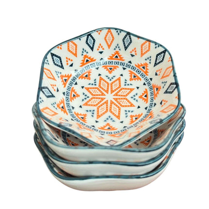 Pack 4 Platos Bowl Para Salsas Con Diseños Rombos