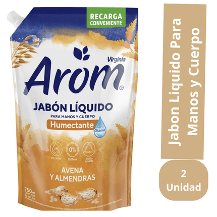 Jabon Liquido Para Manos y Cuerpo Humectante Avena y Almendra Arom 750 ml Pack 2 Unidades