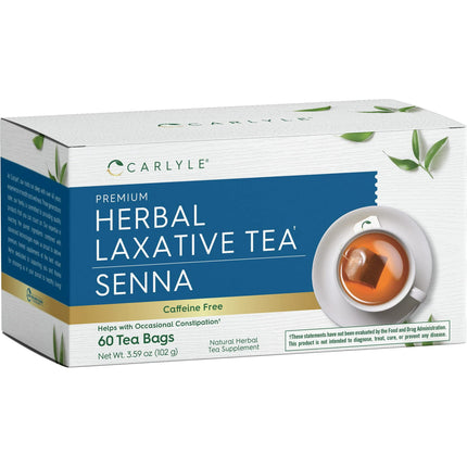 Té laxante de hierbas Carlyle, 60 bolsitas de té, hoja de sen, sin cafeína