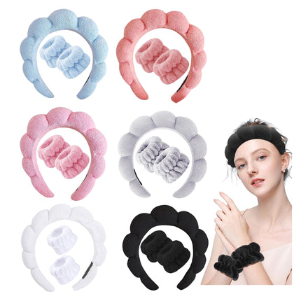 SET 6 cinta para el pelo cosmética, diadema spa para lavar la cara cuidado de la piel diademas, cinta para el pelo, diadema muñeca banda de lavado conjunto para mujeres niñas yoga deporte ducha