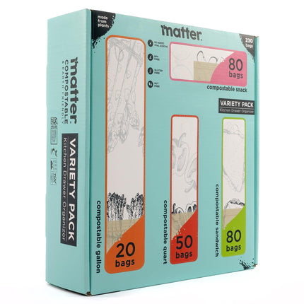 Bolsas de cocina compostables Matter, 230 unidades, 80 bocadillos y 80 sándwiches