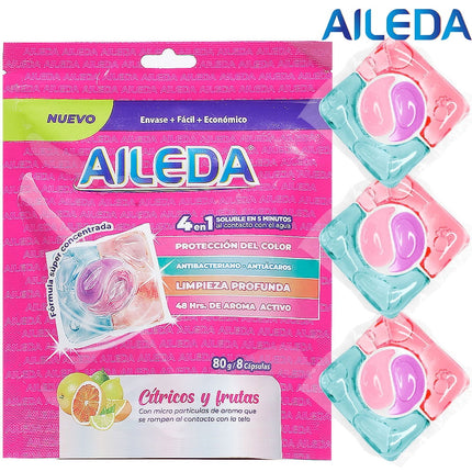 Detergente En Capsulas Premium Aileda Para Viajes 8 Unidades Cítricos y frutas