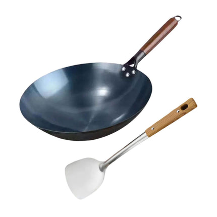 Wok Pan Cocinar Wok Universal Con Mango De Madera Wok Tradicional Chino A Gas 32cm