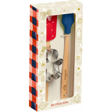 Kit de regalo para hornear con diseno navideno - batidor, espatula y cortador de galletas - Pide un deseo