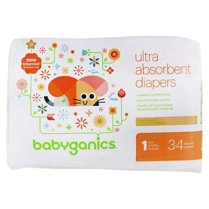 Pañales BabyGanics Talla 1 Ultra Absorbentes 34 unidades