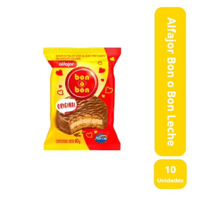 Pack De 10 Alfajor Bon O Bon Leche 40 Grs