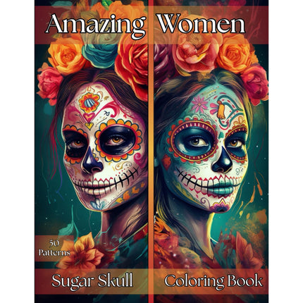 Libro para colorear de increíbles mujeres con calaveras de azúcar y Día de Muertos