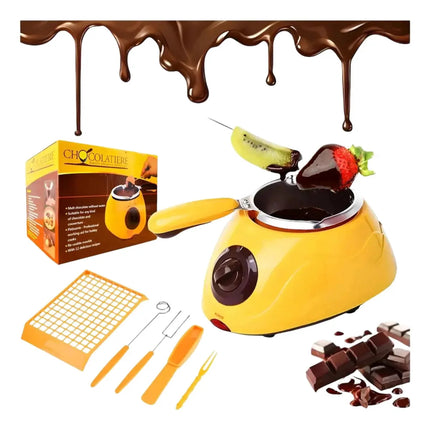 Fondue De Chocolate Electrica Amarilla Maquina Para Derretir Chocolate Olla De Aluminio Con Moldes Y Accesorios FIGOIMPORT