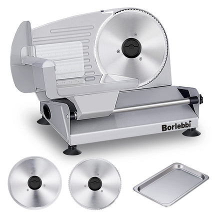 Cortadora de carne eléctrica Borlebbi de 200 W con 2 cuchillas y bandeja de 7.5 pulgadas