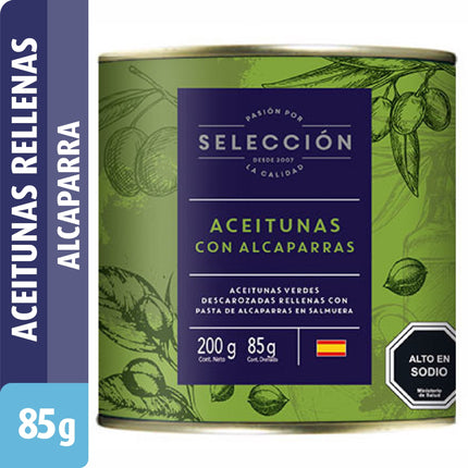 Aceitunas Rellenas con Alcaparras, Drenado 85 g - Neto 200 g | Apishop