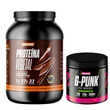 Proteina Vegetal 33 Serv. 1Kg Dulce De Leche & Pre Entrenamiento G-Punk 30 Serv