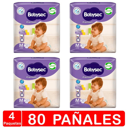 Pañales Babysec Premium Manga X4- Talla M - 80 pañales