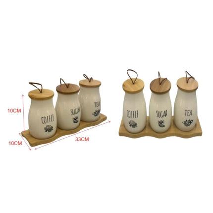 Set Especiero 3 Piezas con Base Tarros para Café Azúcar y Té