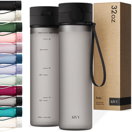 Botella de agua KIVY Slim de 946 ml con tapa abatible a prueba de fugas, color morado
