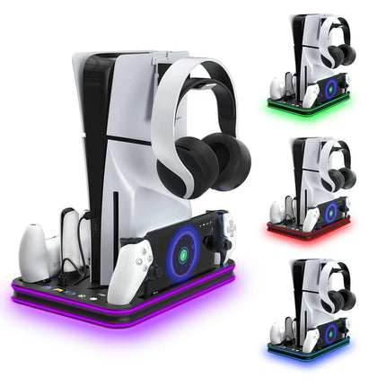 Soporte y estación de refrigeración PS5 Slim, con controlador LED RGB, accesorios de refrigeración PS5/PS5 Slim-Negro