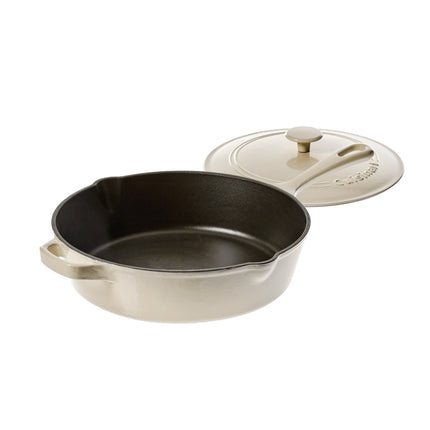Freidora de pollo Cuisinart de hierro fundido, 4,5 L, con tapa, color crema