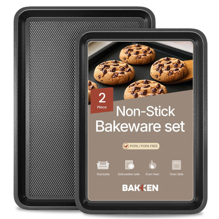 Juego de bandejas para hornear galletas Bakken Swiss de acero al carbono antiadherente, 2 piezas
