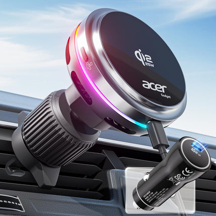 Cargador Inalámbrico para Auto Acer Qi2.2 25W con Ventilador de Refrigeración