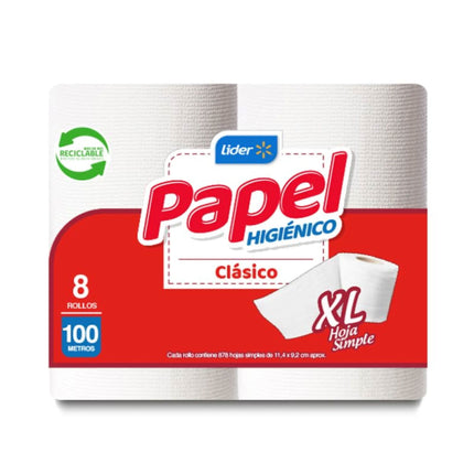 Papel Higiénico Una Hoja 100 m, 8 Un