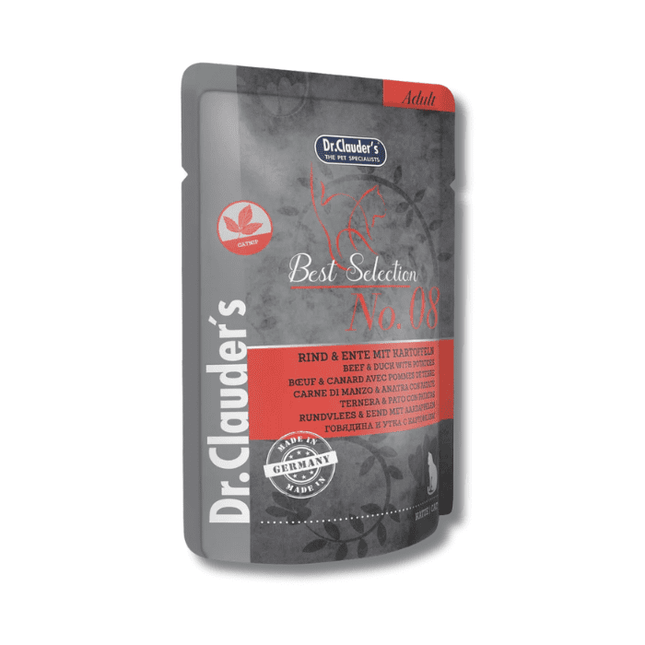 Alimento húmedo para gatos BS Vacuno y pato con papas - Dr. Clauder's x5 Pouch