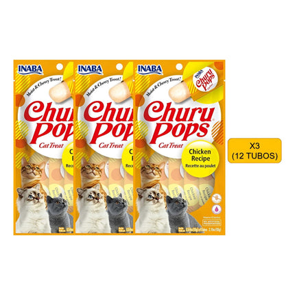 Pack Snack Para Mascotas Gatos Churu Pops Pollo 12 Tubos Inaba
