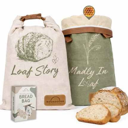 Bolsas para pan LOAF STORY de cera de abejas reutilizables con doble cierre, paquete de 2
