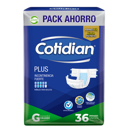 Cotidian Pañales Adulto Plus Talla G 36 unid | Apishop.cl