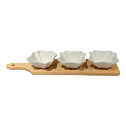 Juego 3 Soporte Snacks Base Bambú Salsas Aperitivos Jhn