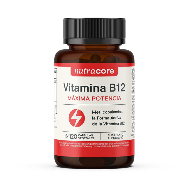 Vitamina B12 Activa 12mcg Vegana Metilcobalamina - 120 Cáps Vegetales |NutraCore