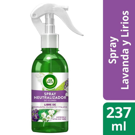 Desodorante Ambiental Aerosol Spray Neutralizador de Olores Lavanda y Lirios del Valle Frasco, 237 ml