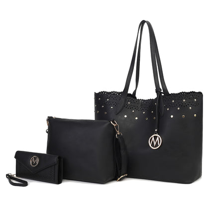 Conjunto de bolso de mujer 3 piezas MKF Collection - Mariahna, Vegan Leather, Tote Bag, Crossbody Purse, Matching Wallet, Negro
