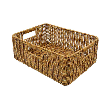 Cesta De Mimbre Decorativa Tejida A Mano Cesta De Pan Para Estante De Cocina Hogar Oscuro 38x26x13cm