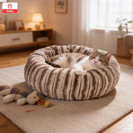 Cama Redonda Para Mascota Gatos Perros Tela Angora Suave Lavable Estilo Donut Dirty Color Café