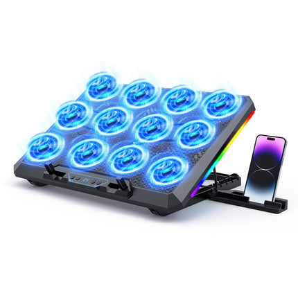 Almohadilla de refrigeración para portátil Trullypine F12 con 12 ventiladores de 30 a 43,9 cm con RGB