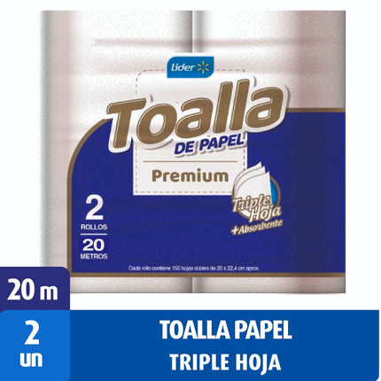 Toalla de Papel  Premium Triple Hoja 20 Metros, 2 Un