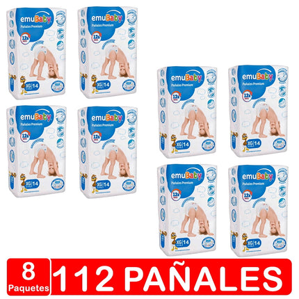 Pañales Emubaby Premium Manga X8 - Talla xG(Extra Grande) 112 pañales