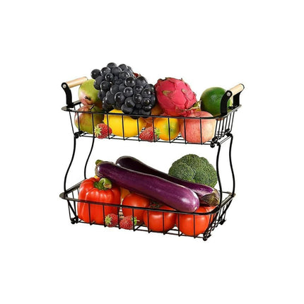 Cesta 2 Niveles Organiza Almacena Frutas Verduras Pan Cocina Color Negro
