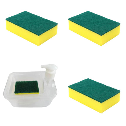 Dispensador De Jabón De Cocina Y 4 Esponjas Para Lavavajillas Para Encimera De Baño Cuadrada
